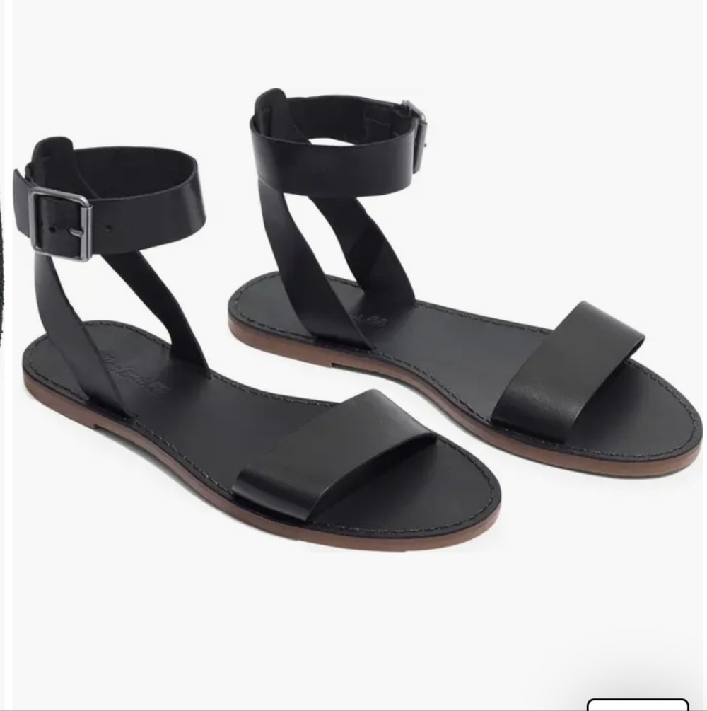 Madewell The Boardwalk Ankle-Strap Sandal Black Leather Shoes Womens Size 9